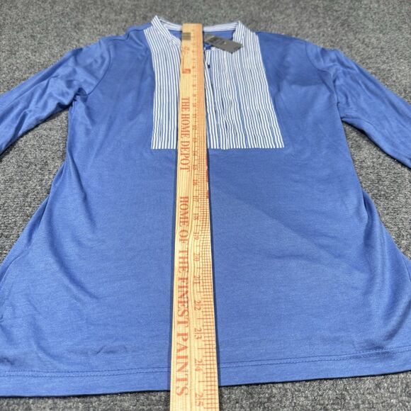 NWT Ann Taylor Jersey Knit Blue Striped Cotton Bib Long Sleeved Top XSP Petite - Picture 9 of 10